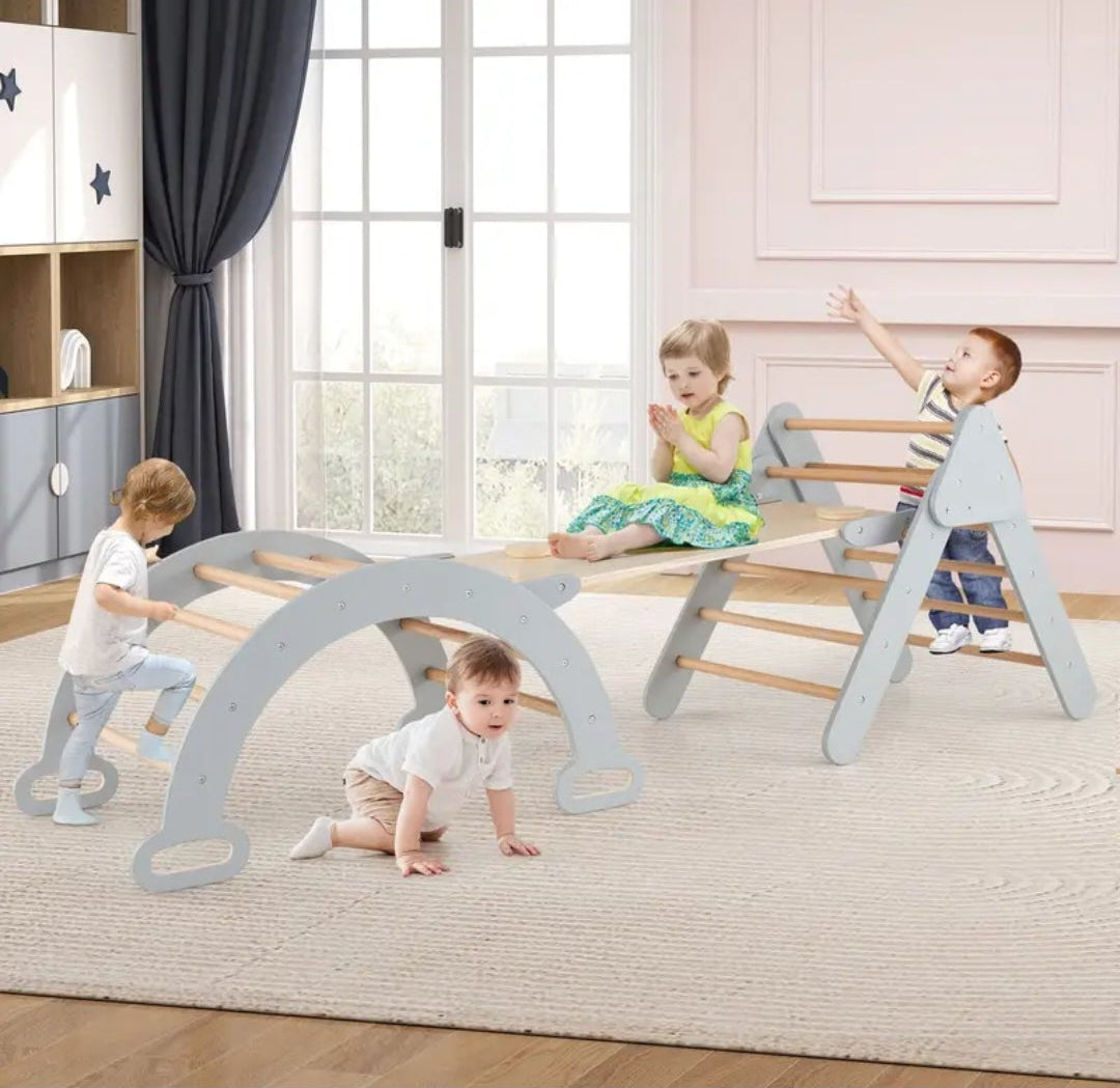 Wooden Climbing Triangle Set - Montessori Pikler Arch & Ramp