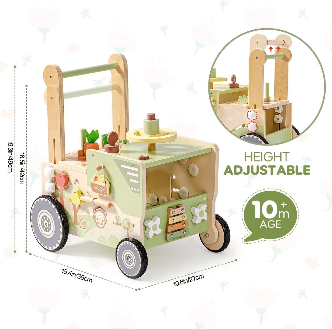 Wooden Baby Push Walker Green Tractor