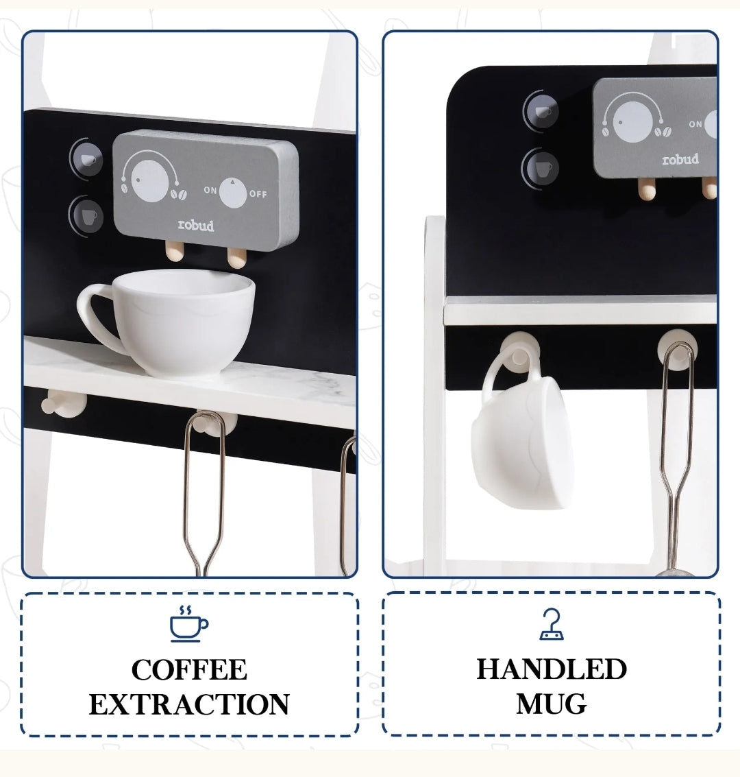 Wooden Play Kitchen Set with Ice Maker and Coffee machine