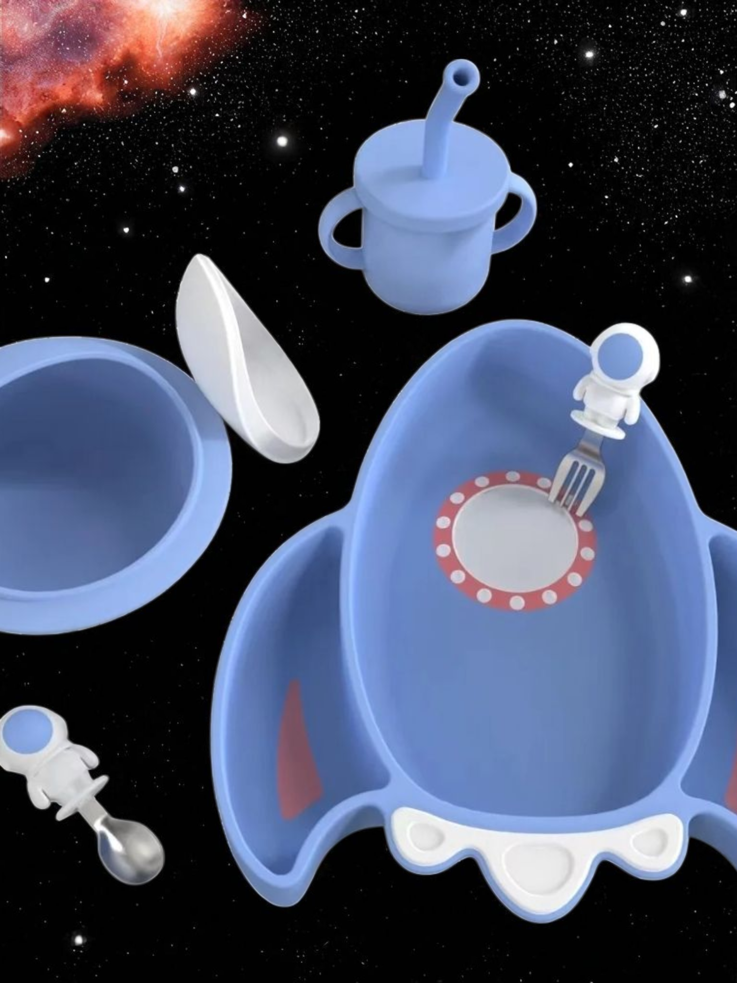 Silicone weaning set/rocket themed