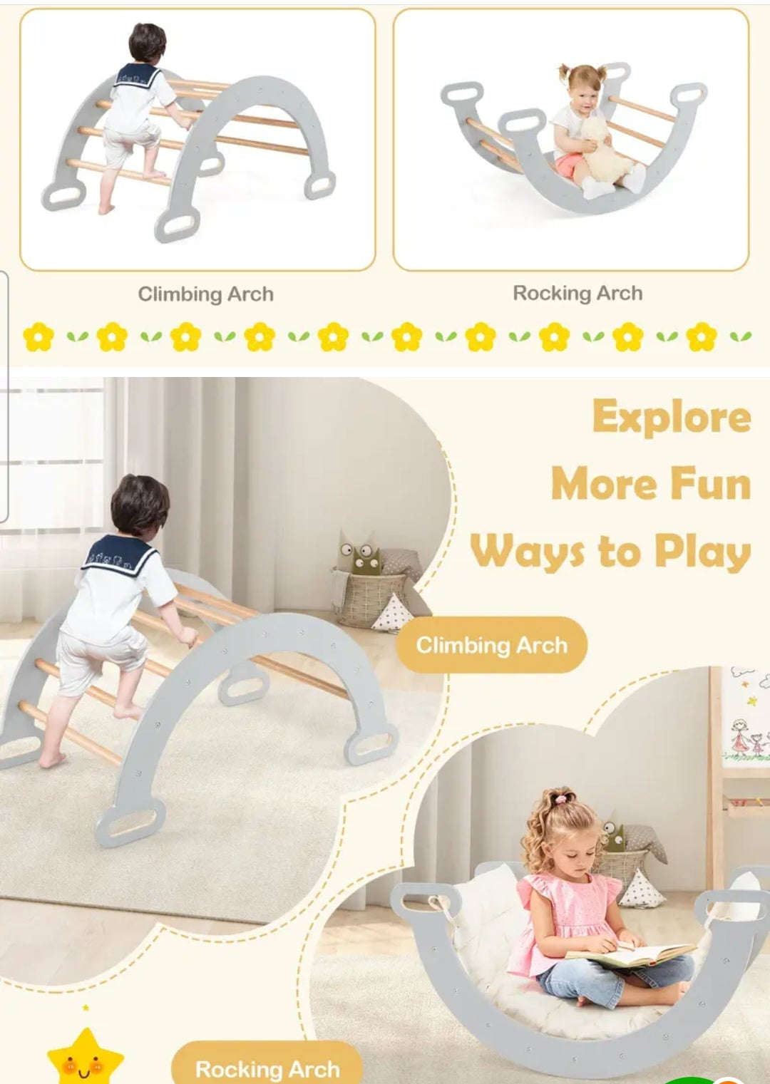 Wooden Climbing Triangle Set - Montessori Pikler Arch & Ramp