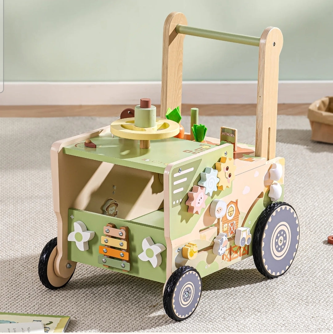 Wooden Baby Push Walker Green Tractor