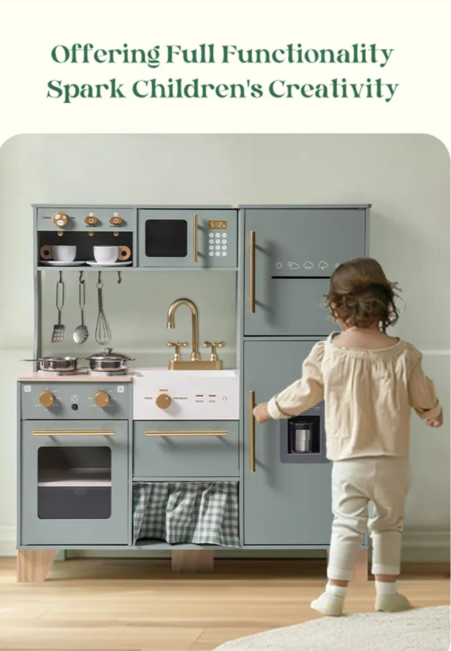 Deluxe Wooden Play Kitchen With Utensils