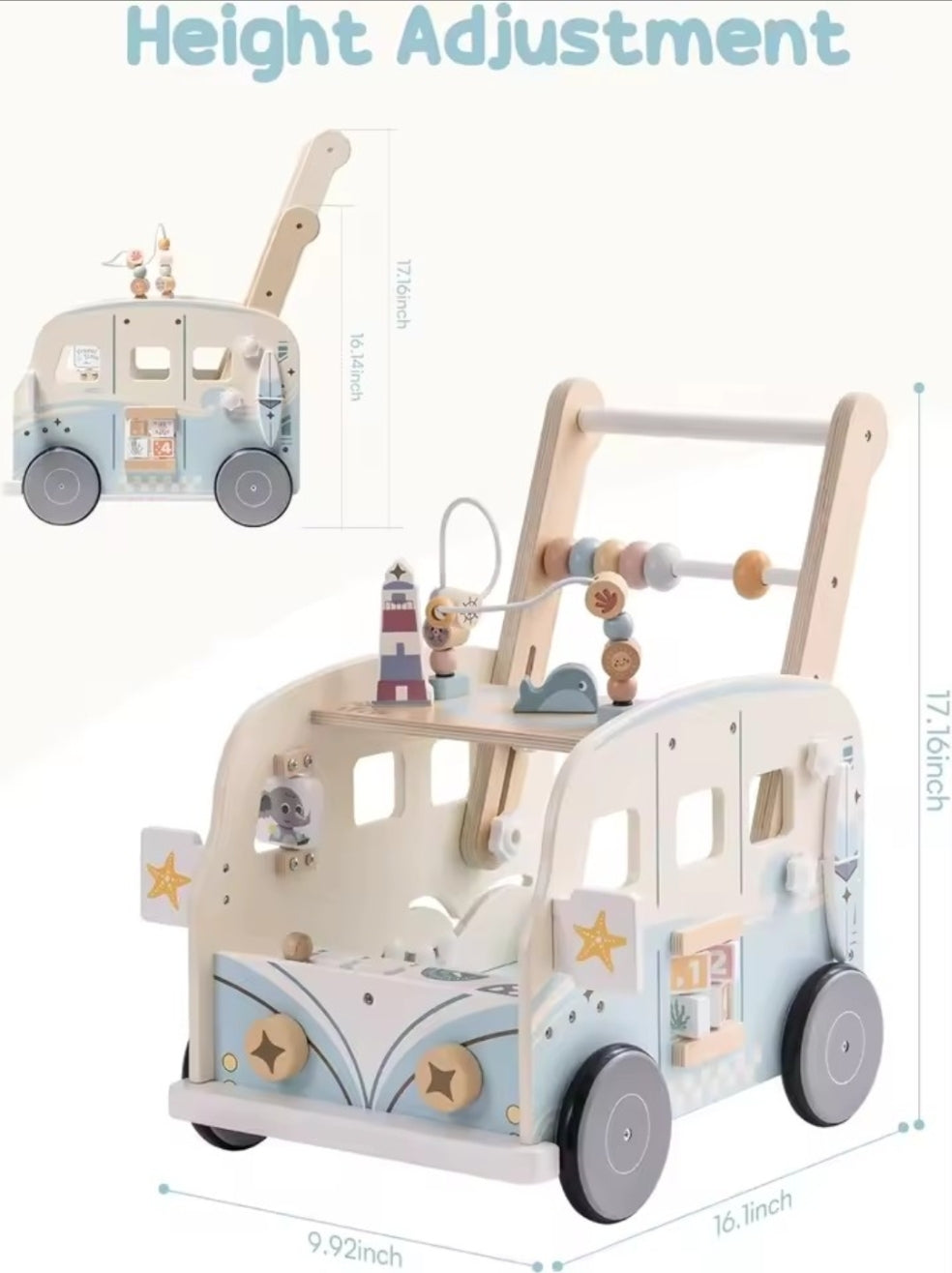 Wooden Baby Push Walker - Camper Van