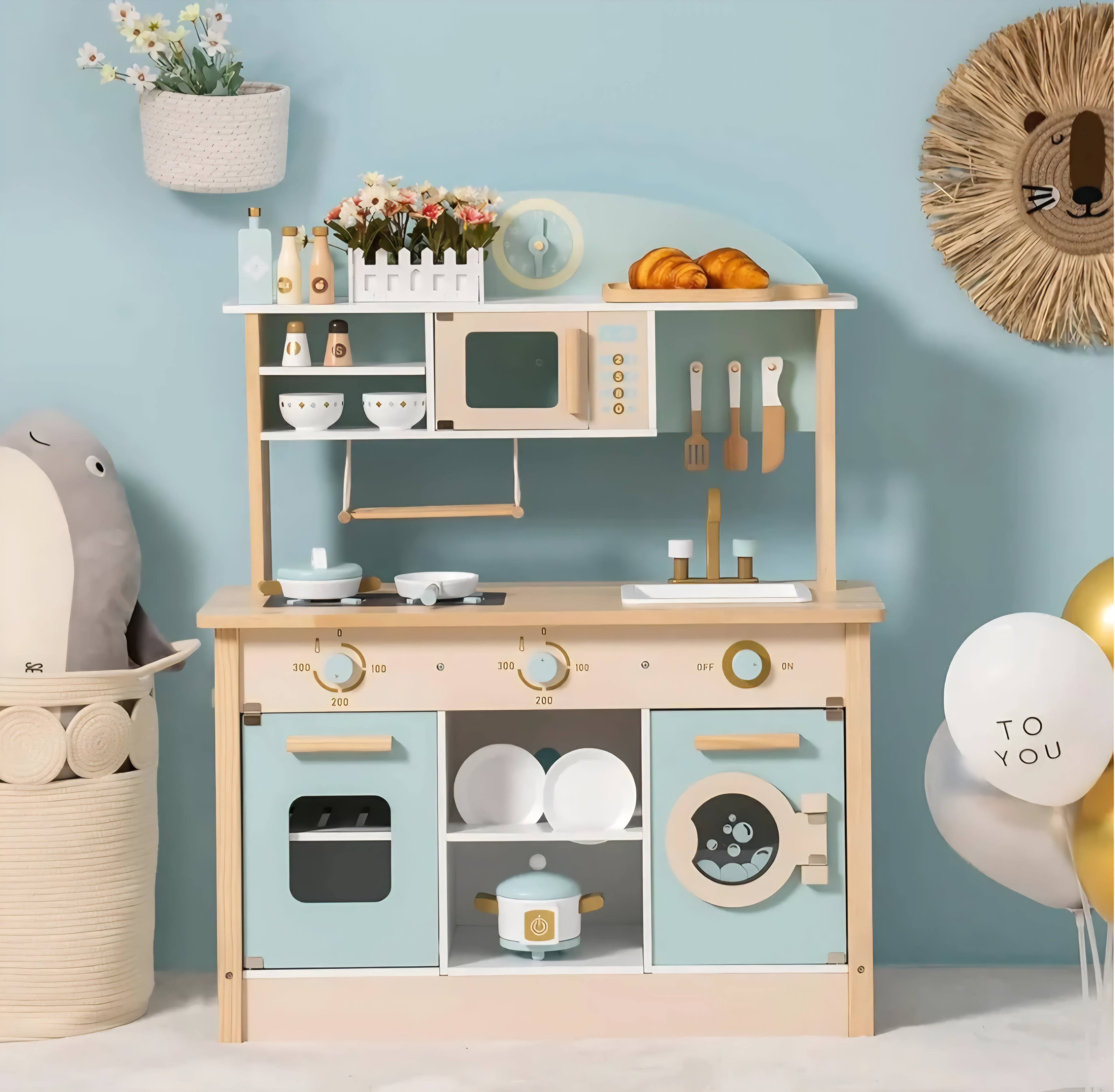 Wooden Kids Play Kitchen Set