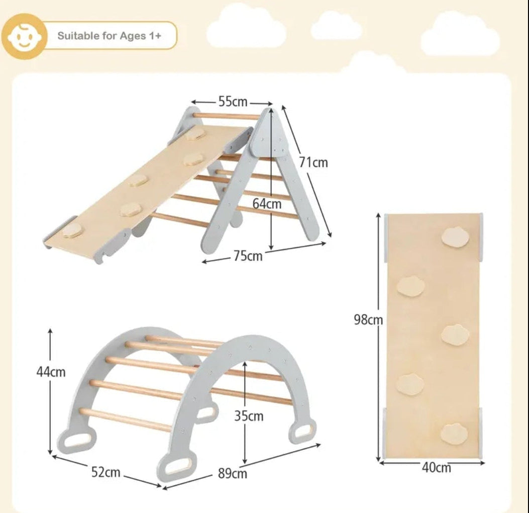 Wooden Climbing Triangle Set - Montessori Pikler Arch & Ramp