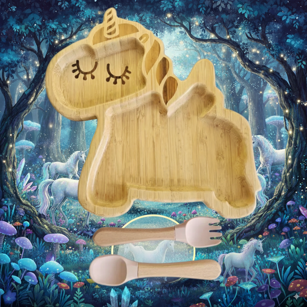 “Make Meals Magical – Unicorn Style!” (includes plate, Fork & Spoon)